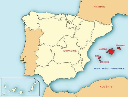 carte de localisatio ; poisition des îles en mer Méditerranée occidentale