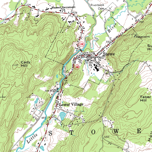 carte topographique à grande échelle. Beaucoup de détails. Les maisons sont représentées par de petites taches noires