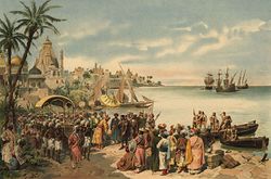 Arrivée de Vasco de Gama à Kozhikode en 1498.jpg