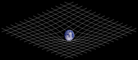 Une masse (ici la Terre) courbe l'espace-temps de la relativité générale