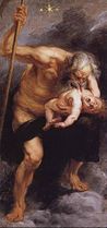Saturne-Cronos dévorant un de ses enfants (symbole du temps qui passe)