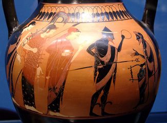 Le jugement de Pâris sur un amphore grecque ancienne