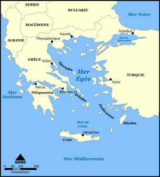 Carte de la mer Égée.