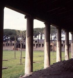 Les arcades qui entourent la cour de la grande palestre, destinée aux exercices physiques.