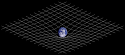 Une masse (ici la Terre) courbe l'espace-temps de la relativité générale