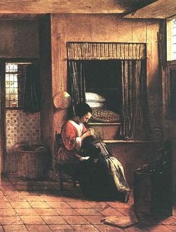 Lit clos hollandais vers 1660. Extrait tableau de Pieter de Hooch