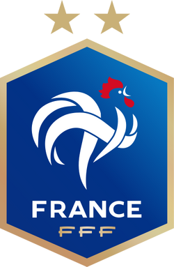 Logo de l'équipe de France depuis 2018. Les deux étoiles dorées symbolisent les deux victoires à la Coupe du monde de football (en 1998 et en 2018).