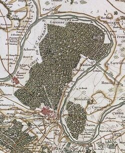 Carte de Cassini : région de Saint-Germain-en-Laye, à l'ouest de Paris.