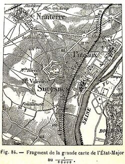 Carte d'État-Major : région de Suresnes, à l'ouest de Paris