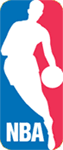Du bleu à gauche, du rouge à droite, et au milieu apparaît en blanc une silhouette de basketteur. Le sigle « NBA » est écrit en bas.