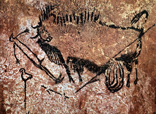 Scène peinte dans la grotte de Lascaux (France, Préhistoire)