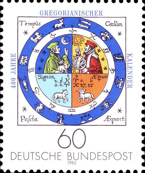 Fichier:Timbre allemand - 400 ans du calendrier grégorien - 1982.jpg