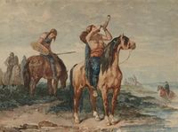 Des guerriers de l'époque de Clovis, peintures du XIXe siècle.