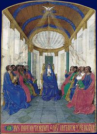 Représentation de la Pentecôte datant du XVe siècle et faite par Jean Fouquet.