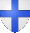Croix bleue sur fond blanc.