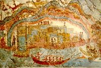 Détail de la fresque de la maison ouest, vers 1600 av. J-C, montrant la cité minoenne.