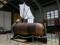 Sous-marin Nautilus de Robert Fulton, 1799, reconstitué à la Cité de la Mer.