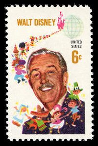 Timbre américain de 1968 : portrait de Walt Disney.