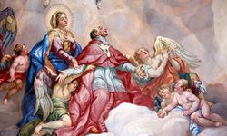 Intercession of Charles Borromeo supported by the Virgin Mary - Detail Rottmayr Fresco - Karlskirche - Vienna.JPG