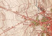 Un extrait d'une carte topographique en courbes de niveau : région de Binche, en Belgique.