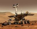 Vue d'artiste d'un rover d'exploration martienne.