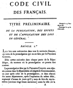 Première page de l’édition de 1804 du Code civil.